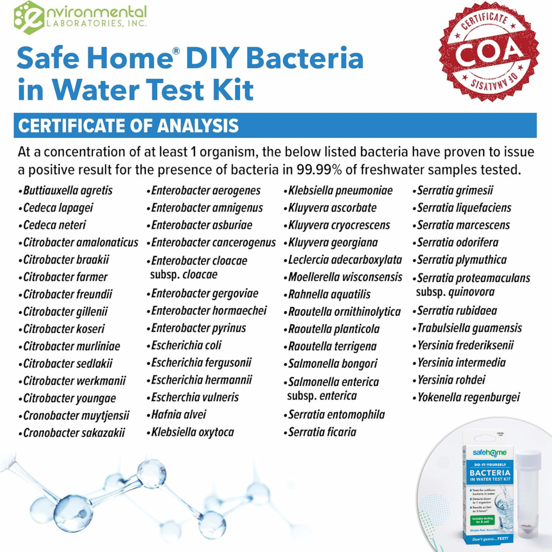 Safe Home® Bacteria in Drinking Water Test Kit - (YOU TEST AT-HOME)