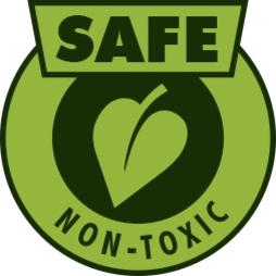 Safe Non-Toxic green badge with leaf in the middle