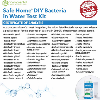 Safe Home® Bacteria in Drinking Water Test Kit - (YOU TEST AT-HOME)